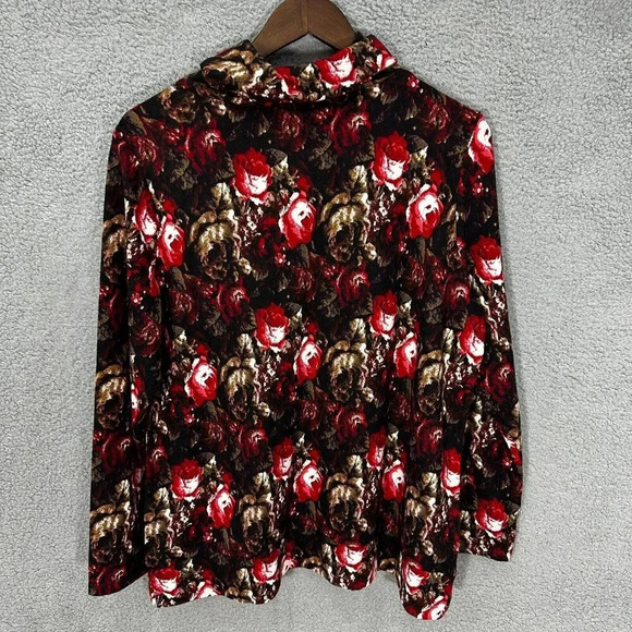 Susan Graver weekend top large red floral abstract cowl neck whimsigoth romantic - Picture 8 of 8